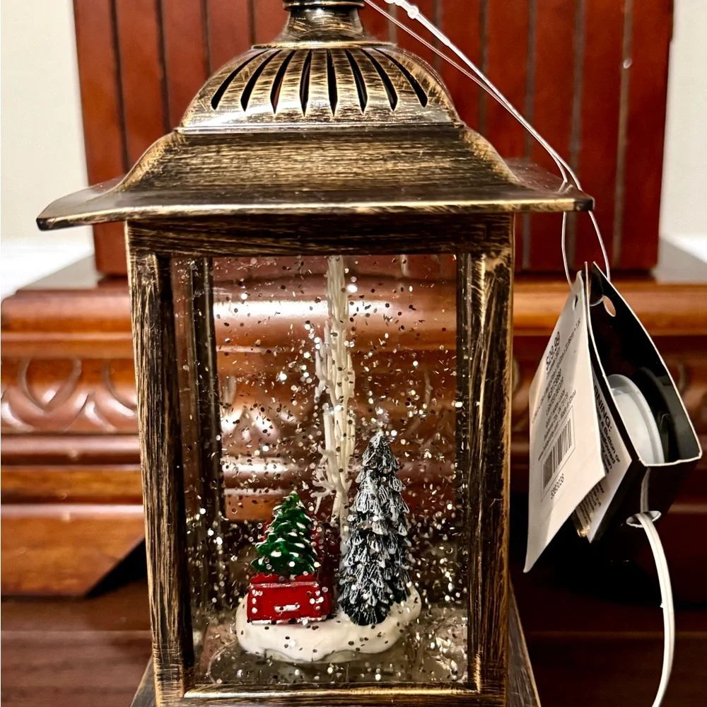 Vintage Bronze Lantern with Snow Globe Scene